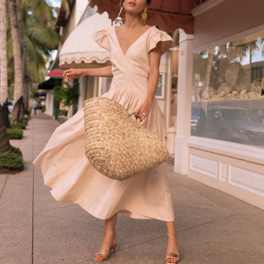 La Vie Rebecca Taylor Soft Cream Pink Short Sleeve Midi Cotton Dress